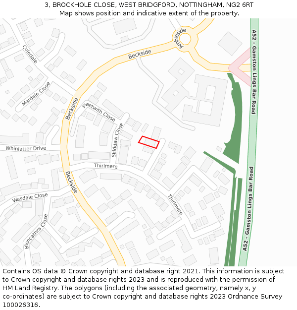 3, BROCKHOLE CLOSE, WEST BRIDGFORD, NOTTINGHAM, NG2 6RT: Location map and indicative extent of plot