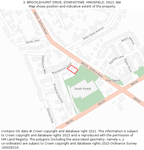 3, BROCKLEHURST DRIVE, EDWINSTOWE, MANSFIELD, NG21 9JW: Location map and indicative extent of plot