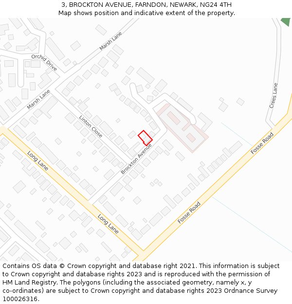 3, BROCKTON AVENUE, FARNDON, NEWARK, NG24 4TH: Location map and indicative extent of plot