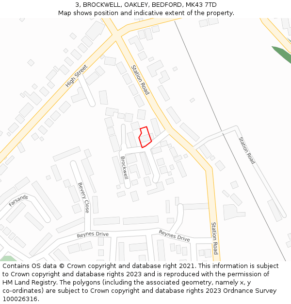 3, BROCKWELL, OAKLEY, BEDFORD, MK43 7TD: Location map and indicative extent of plot