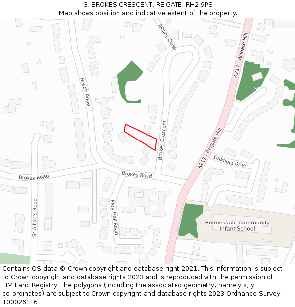 3, BROKES CRESCENT, REIGATE, RH2 9PS: Location map and indicative extent of plot
