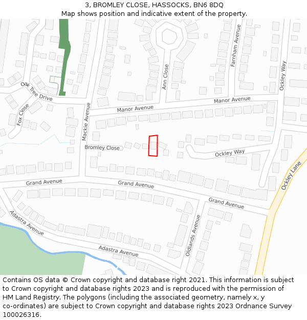 3, BROMLEY CLOSE, HASSOCKS, BN6 8DQ: Location map and indicative extent of plot
