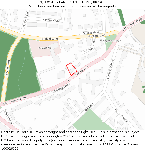 3, BROMLEY LANE, CHISLEHURST, BR7 6LL: Location map and indicative extent of plot