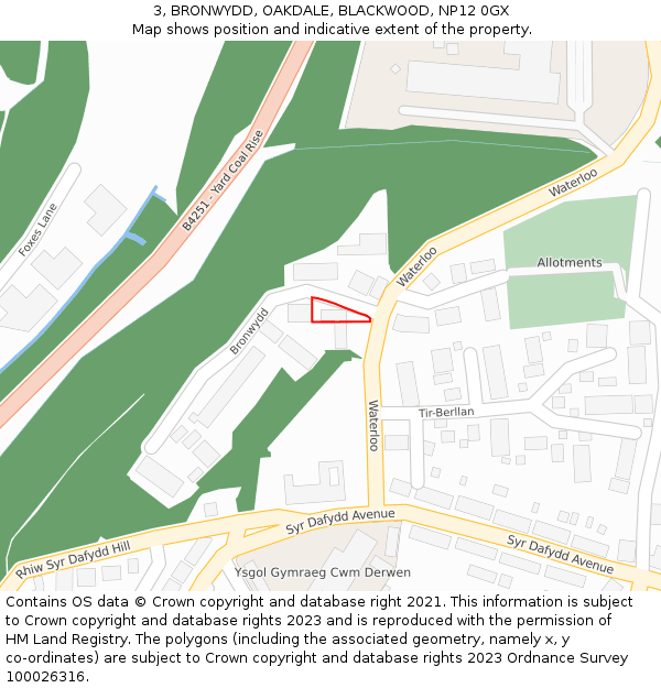 3, BRONWYDD, OAKDALE, BLACKWOOD, NP12 0GX: Location map and indicative extent of plot