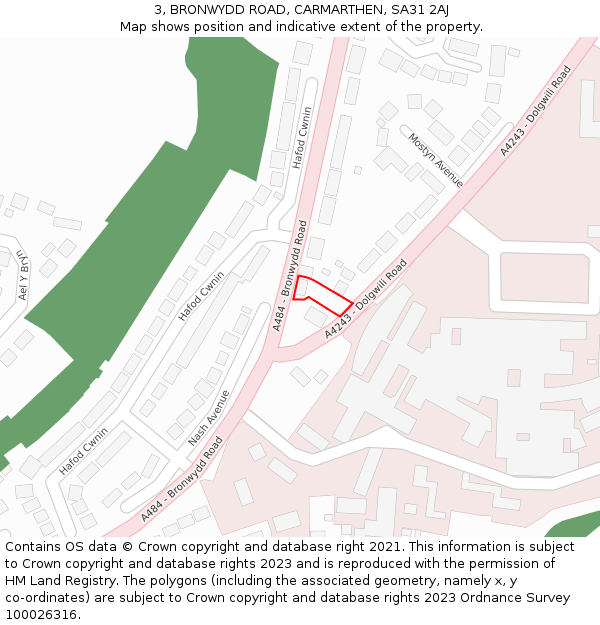 3, BRONWYDD ROAD, CARMARTHEN, SA31 2AJ: Location map and indicative extent of plot