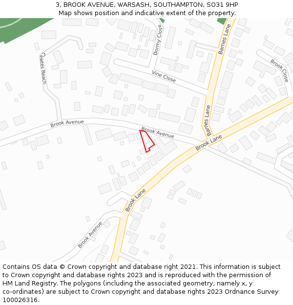 3, BROOK AVENUE, WARSASH, SOUTHAMPTON, SO31 9HP: Location map and indicative extent of plot