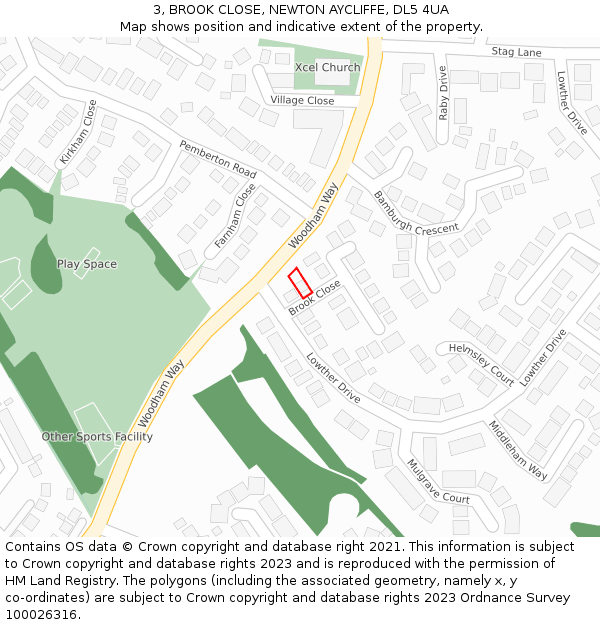 3, BROOK CLOSE, NEWTON AYCLIFFE, DL5 4UA: Location map and indicative extent of plot