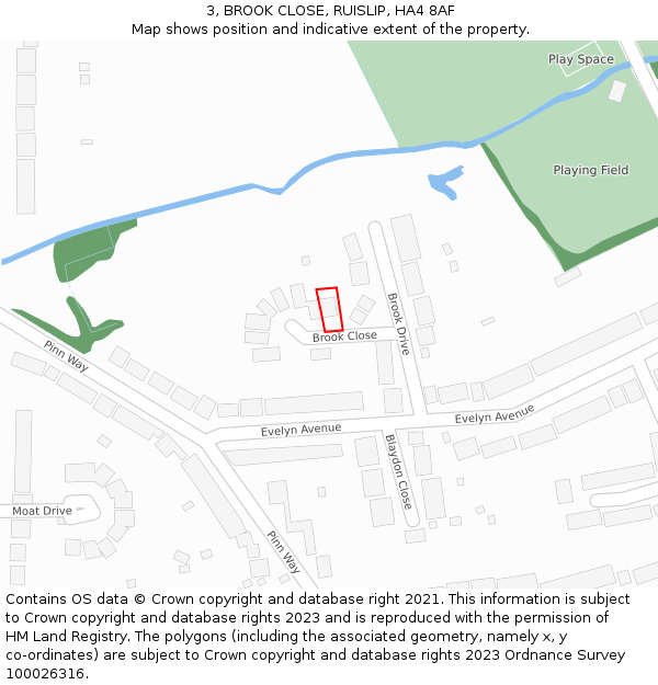 3, BROOK CLOSE, RUISLIP, HA4 8AF: Location map and indicative extent of plot