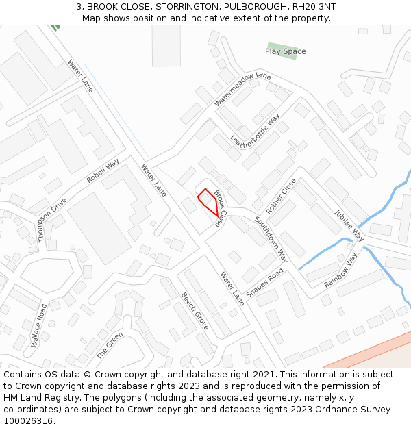 3, BROOK CLOSE, STORRINGTON, PULBOROUGH, RH20 3NT: Location map and indicative extent of plot