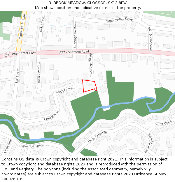 3, BROOK MEADOW, GLOSSOP, SK13 8PW: Location map and indicative extent of plot