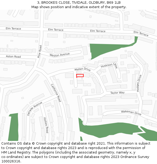 3, BROOKES CLOSE, TIVIDALE, OLDBURY, B69 1LB: Location map and indicative extent of plot