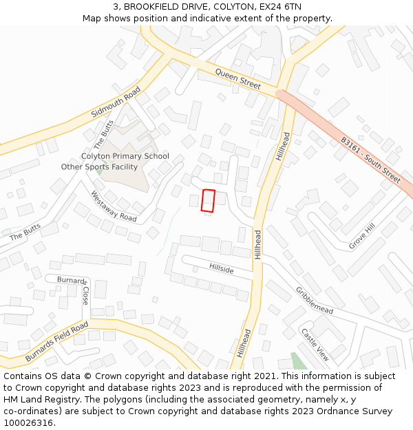 3, BROOKFIELD DRIVE, COLYTON, EX24 6TN: Location map and indicative extent of plot
