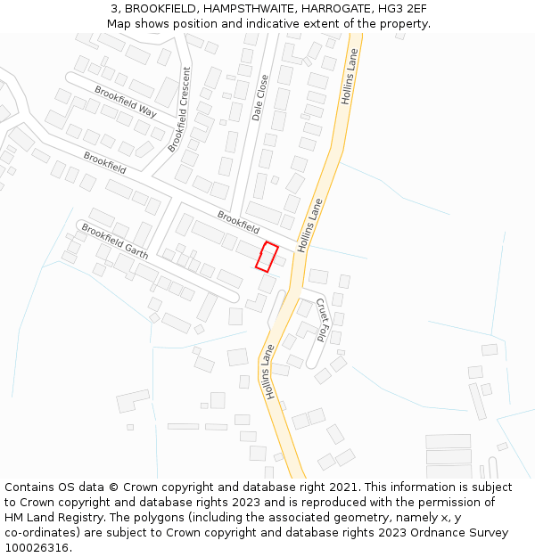 3, BROOKFIELD, HAMPSTHWAITE, HARROGATE, HG3 2EF: Location map and indicative extent of plot