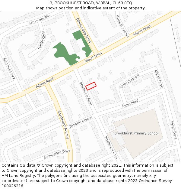 3, BROOKHURST ROAD, WIRRAL, CH63 0EQ: Location map and indicative extent of plot