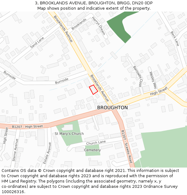 3, BROOKLANDS AVENUE, BROUGHTON, BRIGG, DN20 0DP: Location map and indicative extent of plot