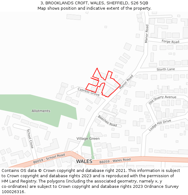 3, BROOKLANDS CROFT, WALES, SHEFFIELD, S26 5QB: Location map and indicative extent of plot