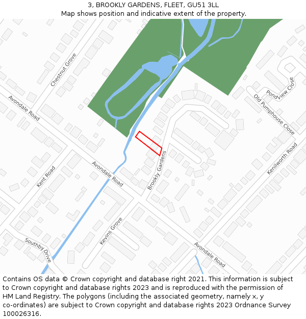 3, BROOKLY GARDENS, FLEET, GU51 3LL: Location map and indicative extent of plot