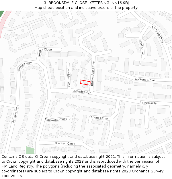 3, BROOKSDALE CLOSE, KETTERING, NN16 9BJ: Location map and indicative extent of plot