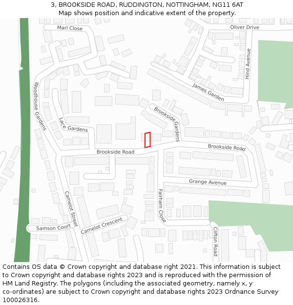 3, BROOKSIDE ROAD, RUDDINGTON, NOTTINGHAM, NG11 6AT: Location map and indicative extent of plot