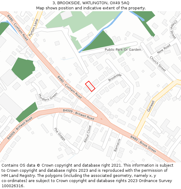 3, BROOKSIDE, WATLINGTON, OX49 5AQ: Location map and indicative extent of plot