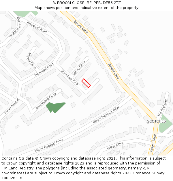 3, BROOM CLOSE, BELPER, DE56 2TZ: Location map and indicative extent of plot