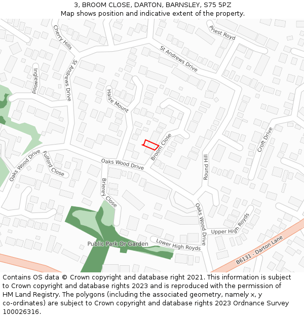 3, BROOM CLOSE, DARTON, BARNSLEY, S75 5PZ: Location map and indicative extent of plot