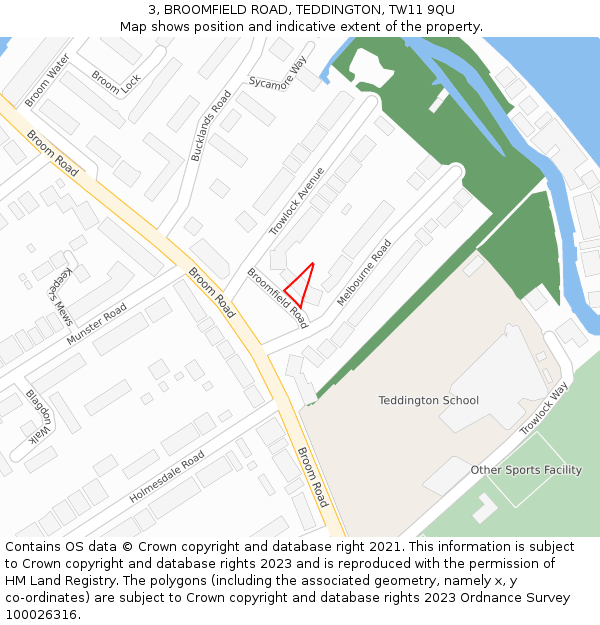 3, BROOMFIELD ROAD, TEDDINGTON, TW11 9QU: Location map and indicative extent of plot