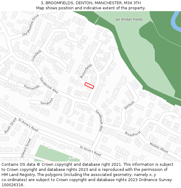 3, BROOMFIELDS, DENTON, MANCHESTER, M34 3TH: Location map and indicative extent of plot