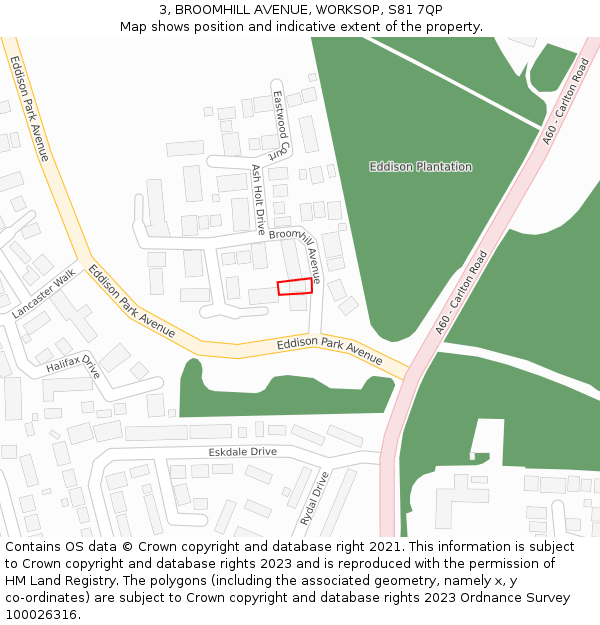3, BROOMHILL AVENUE, WORKSOP, S81 7QP: Location map and indicative extent of plot