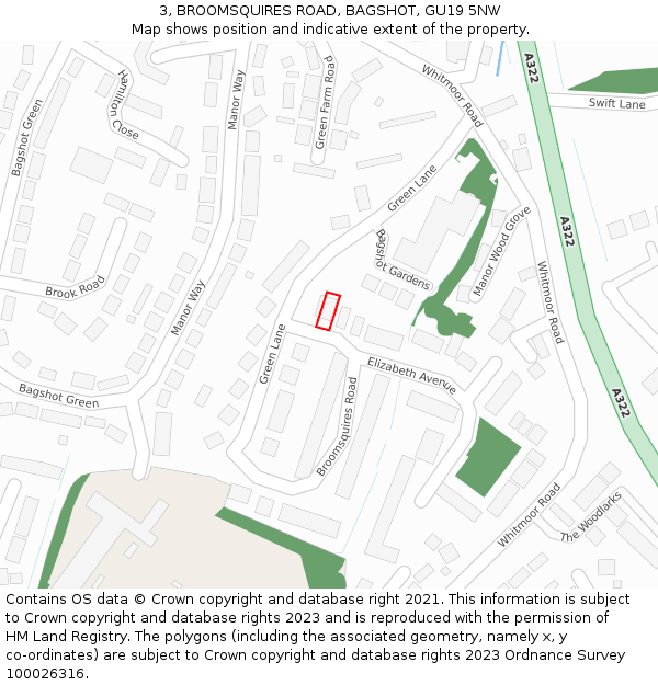 3, BROOMSQUIRES ROAD, BAGSHOT, GU19 5NW: Location map and indicative extent of plot