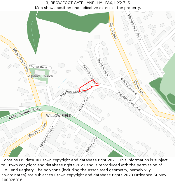 3, BROW FOOT GATE LANE, HALIFAX, HX2 7LS: Location map and indicative extent of plot