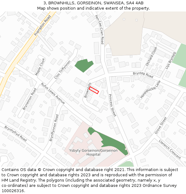 3, BROWNHILLS, GORSEINON, SWANSEA, SA4 4AB: Location map and indicative extent of plot