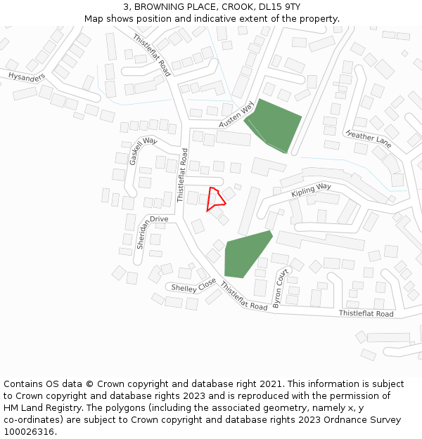 3, BROWNING PLACE, CROOK, DL15 9TY: Location map and indicative extent of plot