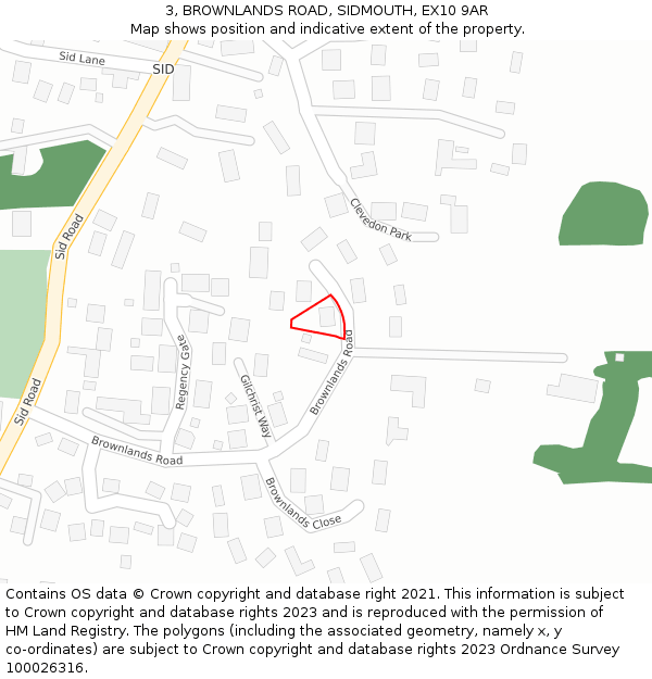 3, BROWNLANDS ROAD, SIDMOUTH, EX10 9AR: Location map and indicative extent of plot