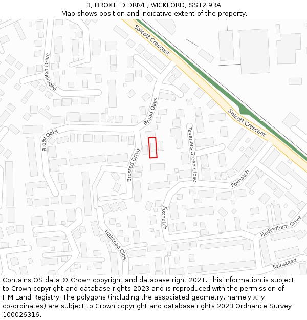 3, BROXTED DRIVE, WICKFORD, SS12 9RA: Location map and indicative extent of plot