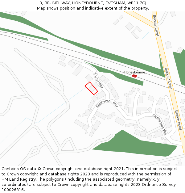 3, BRUNEL WAY, HONEYBOURNE, EVESHAM, WR11 7GJ: Location map and indicative extent of plot