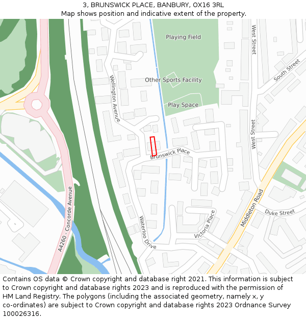 3, BRUNSWICK PLACE, BANBURY, OX16 3RL: Location map and indicative extent of plot