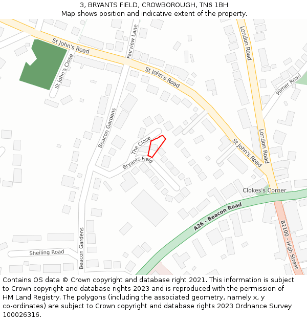 3, BRYANTS FIELD, CROWBOROUGH, TN6 1BH: Location map and indicative extent of plot