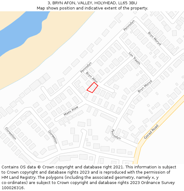 3, BRYN AFON, VALLEY, HOLYHEAD, LL65 3BU: Location map and indicative extent of plot