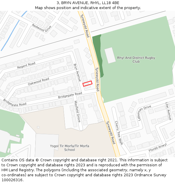 3, BRYN AVENUE, RHYL, LL18 4BE: Location map and indicative extent of plot