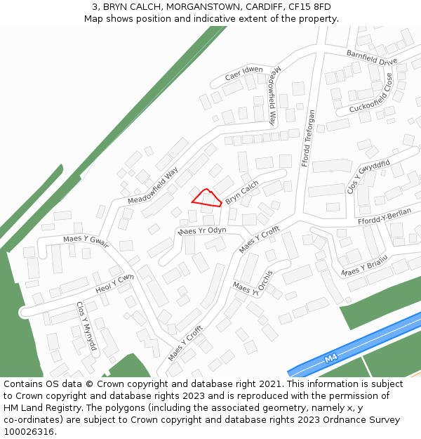 3, BRYN CALCH, MORGANSTOWN, CARDIFF, CF15 8FD: Location map and indicative extent of plot