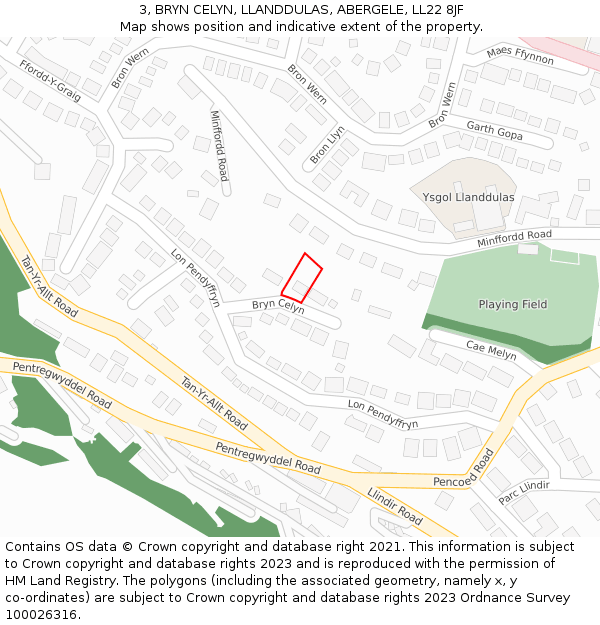 3, BRYN CELYN, LLANDDULAS, ABERGELE, LL22 8JF: Location map and indicative extent of plot