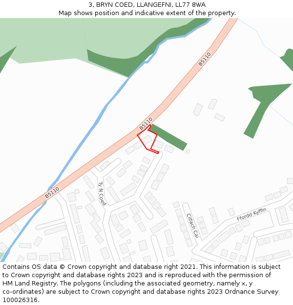 3, BRYN COED, LLANGEFNI, LL77 8WA: Location map and indicative extent of plot