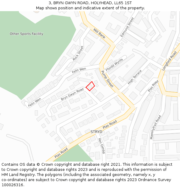 3, BRYN GWYN ROAD, HOLYHEAD, LL65 1ST: Location map and indicative extent of plot