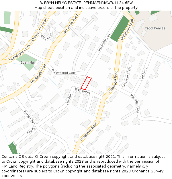 3, BRYN HELYG ESTATE, PENMAENMAWR, LL34 6EW: Location map and indicative extent of plot