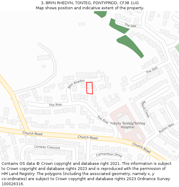 3, BRYN RHEDYN, TONTEG, PONTYPRIDD, CF38 1UG: Location map and indicative extent of plot