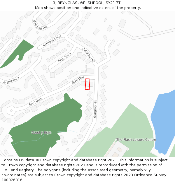 3, BRYNGLAS, WELSHPOOL, SY21 7TL: Location map and indicative extent of plot