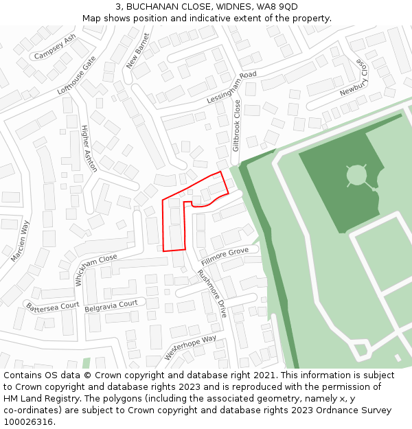 3, BUCHANAN CLOSE, WIDNES, WA8 9QD: Location map and indicative extent of plot