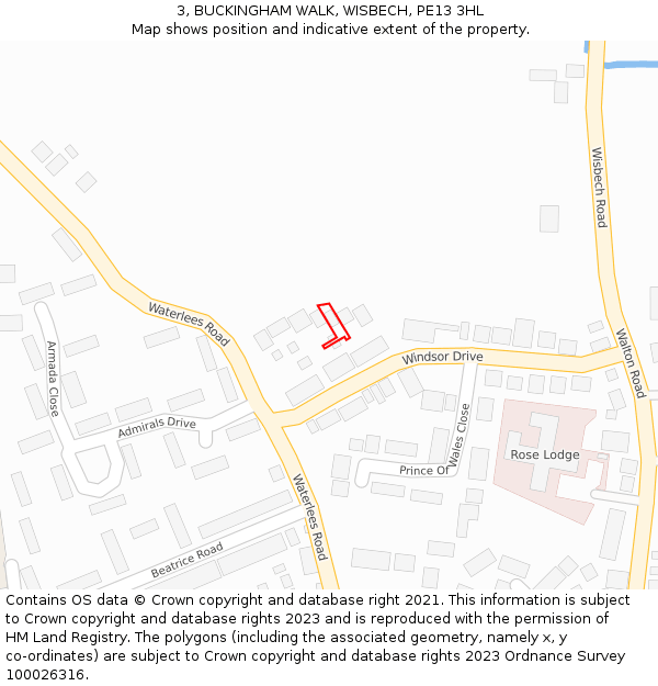 3, BUCKINGHAM WALK, WISBECH, PE13 3HL: Location map and indicative extent of plot