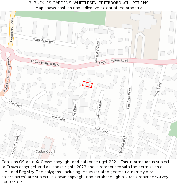 3, BUCKLES GARDENS, WHITTLESEY, PETERBOROUGH, PE7 1NS: Location map and indicative extent of plot